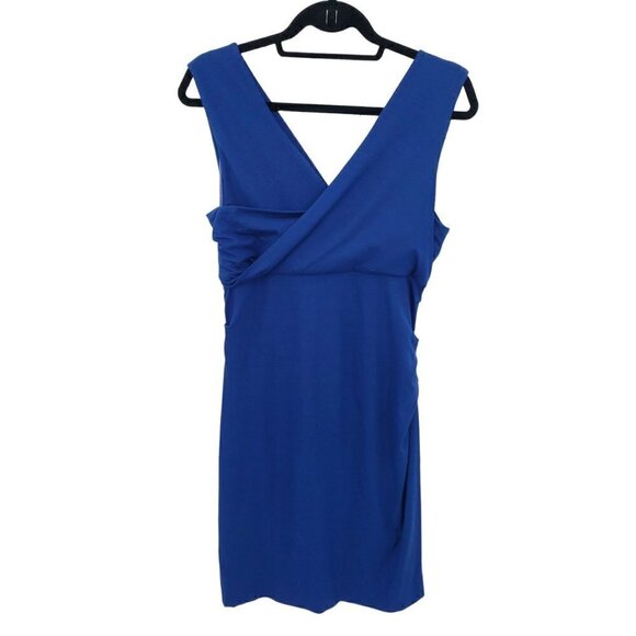 DVF Diane Von Furstenberg Parker Jersey Dress Sz 10 Stretch Ruched Surplice Blue - Picture 5 of 16